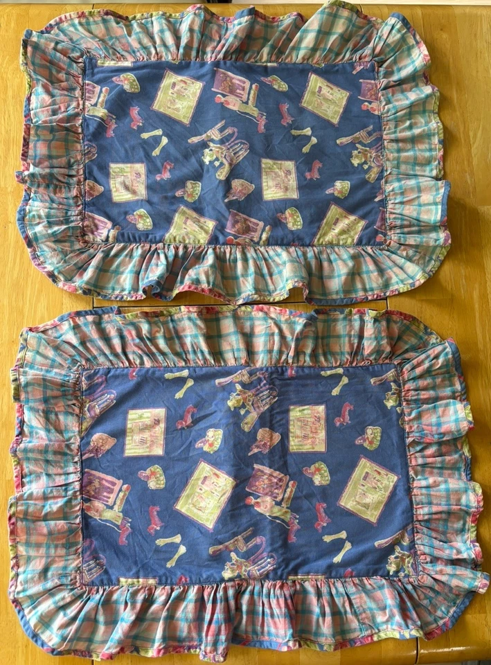 "Juego de almohada pequeña con volantes April Cornell de colección par ~ azul/rosa ~ 16""x10""" Foto 1 de 4