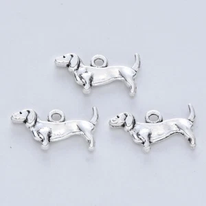 8 Dachshund Dog Charms Weenie Dog Jewelry Making Supplies Antiqued Silver 19mm - Picture 1 of 1
