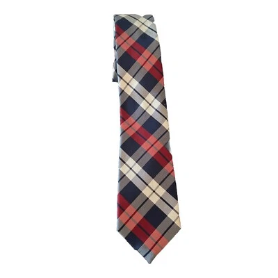 RALPH LAUREN Men’s Hand Made Silk Neck Tie Red, White, Blue Plaid - Image 1 of 4