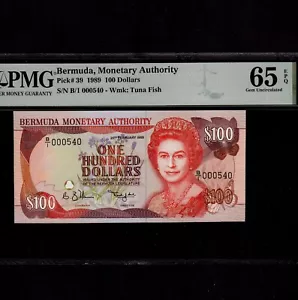 Bermuda 100 Dollars 1989 P-39 * PMG Gem Unc 65 EPQ * Queen Elizabeth * - Picture 1 of 2