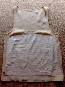 Country Road Beige With White Sequinned Sleeveless Top Size XXS - Picture 1 of 5
