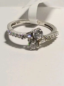 Anello Swarovski simulato zirconi bypass platino sterling 925 misura 8 - Foto 1 di 14
