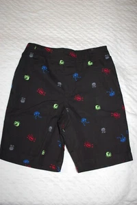 Boys Woven Shorts BLACK w/ COLORFUL ALIEN MONSTER FACES 4 Pocket SIZE 5 6 7 8 10 - Picture 1 of 2