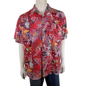 CHALLENGER vintage mens size L shirt reds yellows 80s abstract print retro - Picture 1 of 7