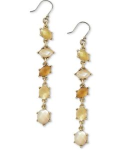 $35  Lucky Brand gold tone multi stone linear drop  earrings C1b