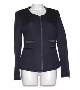Club Monaco Women 4 Black Zip Wool Alpaca Sweater Trim Lined Jacket - Picture 1 of 6