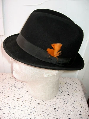 VINTAGE 1960s BLACK WOOL FELT SUPREME FEDORA - 21" - Image 1 of 4