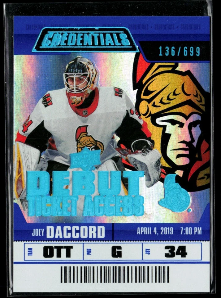 2019-20 Upper Deck Credentials #93 Joey Daccord RC 136/699 - Image 1 of 2