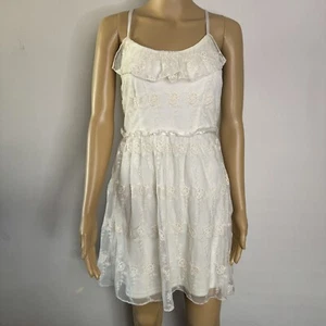 Vintage 90s White Floral Mesh Babydoll Mini Slip Dress Fairy Grunge Sheer Y2K S - Picture 1 of 11
