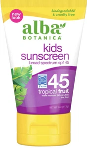 Alba Botanica Kids Sunscreen Lotion SPF 45 Tropical Fruit 4 Oz. G - Picture 1 of 4