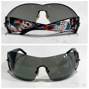 ED HARDY Wrap Oversized Sunglasses Swarovski Skull VEGAS Cross Vegas Y2K vintage - Picture 1 of 24