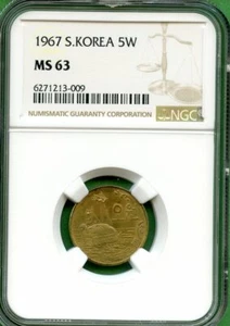 KOREA  1967  5 WON   NGC MS 63   - Picture 1 of 2
