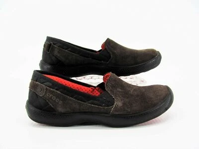 Crocs Mujer Zapato Cualquier Clima Talla 8M Marrón Gamuza Mocasín Usado qp Foto 1 de 4