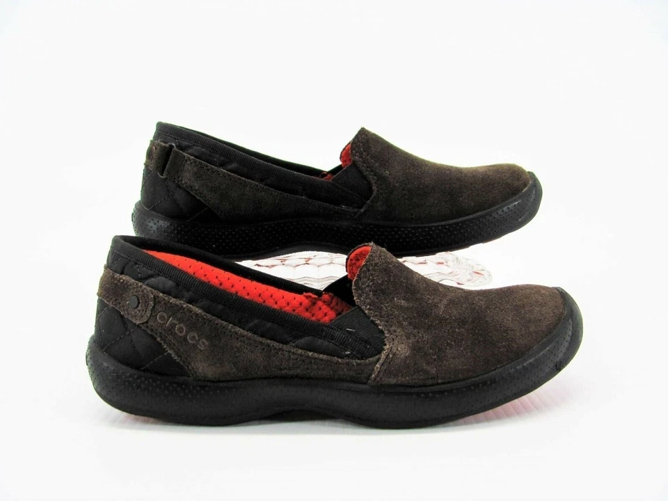 Crocs Mujer Zapato Cualquier Clima Talla 8M Marrón Gamuza Mocasín Usado qp Foto 1 de 4