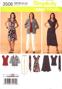 Simplicity 3506 ~ Sizes 20W - 28W ~ Dress, Skirt, Tops, Sash, Jacket ~EASY - Picture 1 of 6