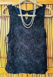 BANANA REPUBLIC Womens Black Sleeveless Floral Ribbon Lace Blouse Top Shirt Sz M - Picture 1 of 3