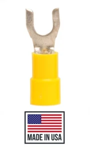 (100) Gelb Vinyl 10-12 AWG Ga Spaten Gabel Draht Stecker Terminal #8 Bolzen USA - Bild 1 von 1