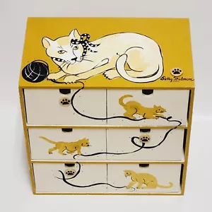 Wood Cabinet Craft Storage Cat Box 6 Drawers Handmade Signed Sewing OOAK - Picture 1 of 23