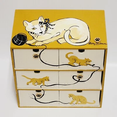 Wood Cabinet Craft Storage Cat Box 6 Drawers Handmade Signed Sewing OOAK - Image 1 of 4