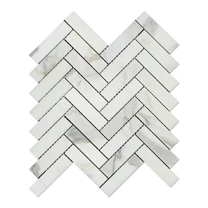 Calacatta Gold (Italian Calcuta) Marble 1 X 4 Herringbone Mosaic Tile - Picture 1 of 2