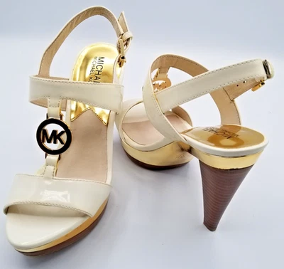 Michael Kors White 6M Heels Charm T-Strap Patent Platform Sandals Glam Holiday - Image 1 of 4