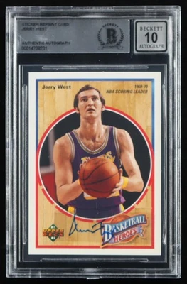 Jerry West Auto 1991 Upper Deck Heroes #4 1969 NBA Scoring Leader Reprint BGS 10 - Image 1 of 2