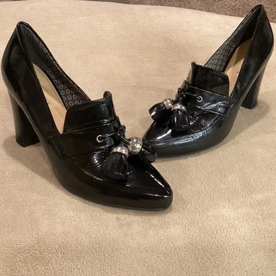 Zapatos Geox Respira charol negro, punta puntiaguda, tacón bloque, EU 39, US 8 Foto 1 de 4