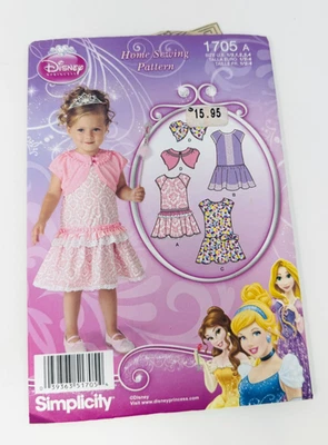 Simplicity 1705 Sewing Pattern Disney Princess Toddlers' Dresses & Bolero  Sz. 4 - Image 1 of 2
