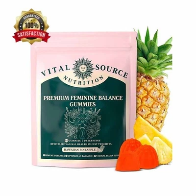 AS SHOWN Vital Source Nutrition-Feminine Balance Gummies - Hawaiian Pineapple 60 Gummies