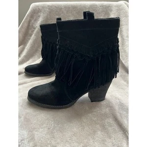 Women’s Sbicca Black Suede Booties with Fringe Size 8.5 - Picture 1 of 7