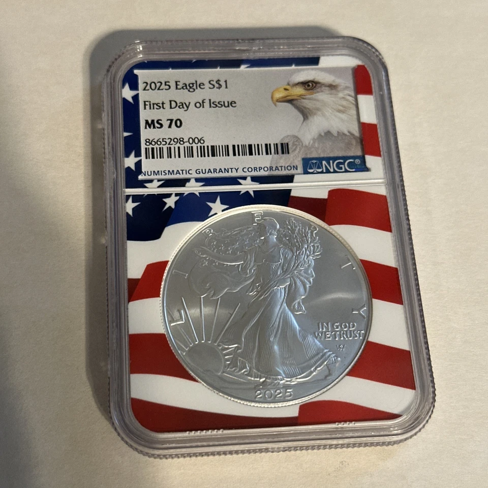2025 Silver American Eagle $1 Coin with Eagle Privy Early Releases NGC MS70 - Image 1 of 2