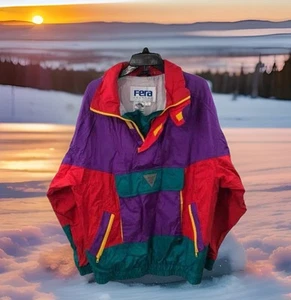Vintage 90s FERA Skiwear Jacket Men's M Colorblock Neon Snow Ski Coat Retro - Picture 1 of 9