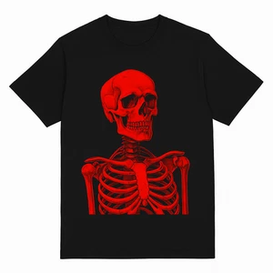 Red Skeleton Graphic T-Shirt – Halloween Gothic Horror Design - Picture 1 of 3