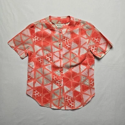 Blusa Majestuosa De Colección Para Mujer Coral Estampado Geométrico Manga Corta Camisa con Botones Foto 1 de 4