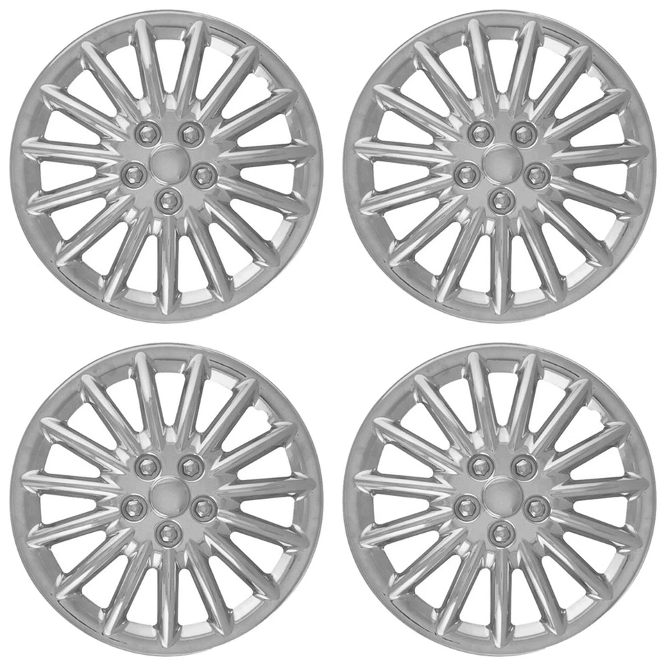 4 Tapacubos CROMADOS de 15" Cubiertas de rueda completas Tapa de llanta Cubierta de tuercas Bujes para ruedas de acero Foto 1 de 4