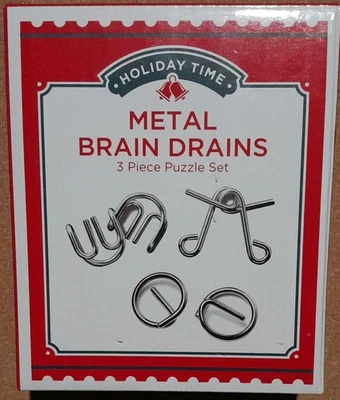 New ! 3 Piece Puzzle Set Holiday Time Metal Brain Drains - Image 1 of 4