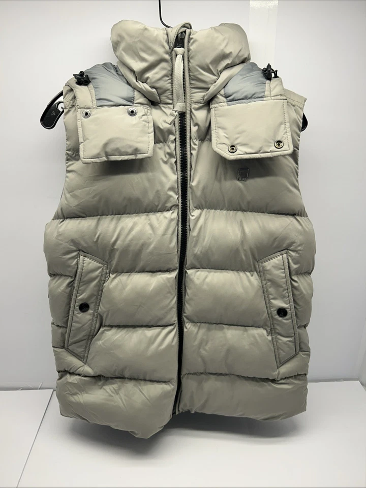G-Star Raw Amsterdam Puffer Vest w Detachable Hood Taupe Front Zip Men M New - Image 1 of 4