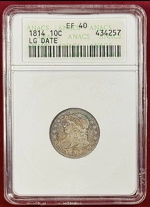 1814 10c Capped Bust Dime Large Date ANACS EF 40 Dual Rainbow Toned Soapbox - Picture 1 of 3