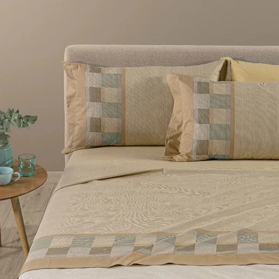 Completo Lenzuola In Cotone Oslo Matrimoniale Moka Caleffi - Immagine 1 di 4