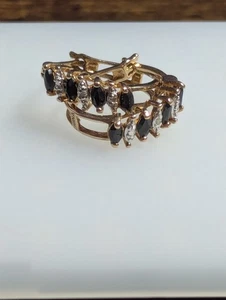 U27 Vintage Ross Simons 925 Stamped Black And White Gold Toned Dangle Cuff... - Picture 1 of 6