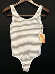 Neu mit Etikett Yummie Damen-Body L/XL rubinrot U-Ausschnitt weiß hellbraun gestreift - Bild 1 von 12