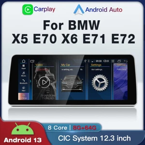 12.3" Android 13 GPS Car Stereo CarPlay for BMW X5 X6 E70 2011-2013 CIC - Bild 1 von 12