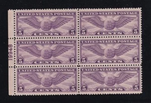 1930 Winged Globe Airmail Sc C12 MNH XF with nice OG plate block of 6 (9C - Picture 1 of 2