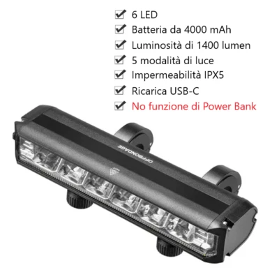 LUCE ANTERIORE PER BICI LED RICARICABILE USB BICICLETTA FARO FANALE MTB TORCIA - Immagine 1 di 4