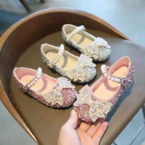 Children Toddler Baby Girls Sandals Pearl Crystal Sequin Leather Princess Shoes - Picture 1 of 22
