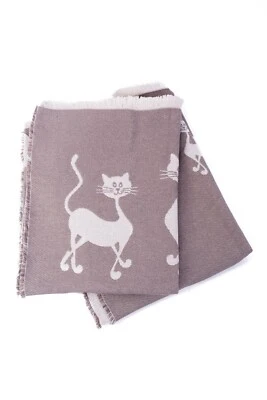 Baumwolle 100% Decke Jacquard Muster Katzen und Fransen Tagesdecke Überwurf S... - Bild 1 von 4