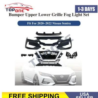 Front Bumper Upper Lower Grill Fog Light For 2020 2021 2022 2023 Nissan Sentra - Image 1 of 4