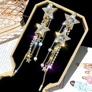 Pendientes de gota de estrella grande para mujer estrás fiesta pendientes borla perla joyería - Imagen 1 de 7