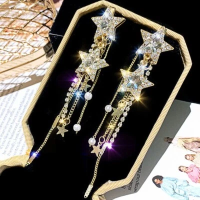 Big Star Drop Earrings for Women Rhinestone Party  Earring Tassel Pearl Jewelry - Image 1 of 4
