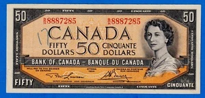 Canada $50 1954 BC-42c / P-81c - QE II - Circulated Note B/H 8887285 Lot of 8's - Bild 1 von 3